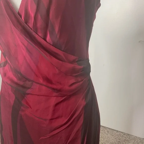 Elie Tahari 100% Silk Chiffon Red Black Spaghetti Strap Slit Front Maxi Dress 8 - Picture 2 of 10